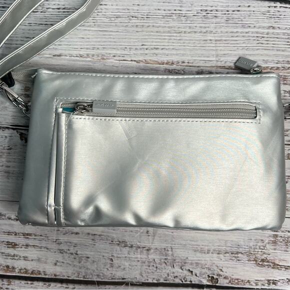 IHKWIP Triple Quilted Crossbody with Wristlet Strap Metallic Silver Purse Bag - Picture 2 of 16